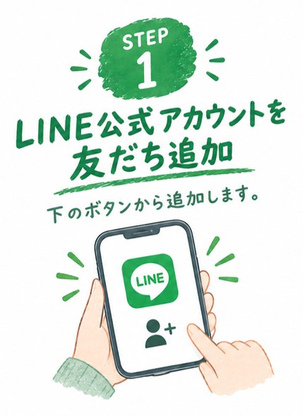 STEP1 LINE公式アカウントを友だち追加(下のボタンから追加します)